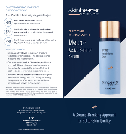 skinbetter science® Mystro™ Active Balance Serum Patient Pamphlet (4 pages)